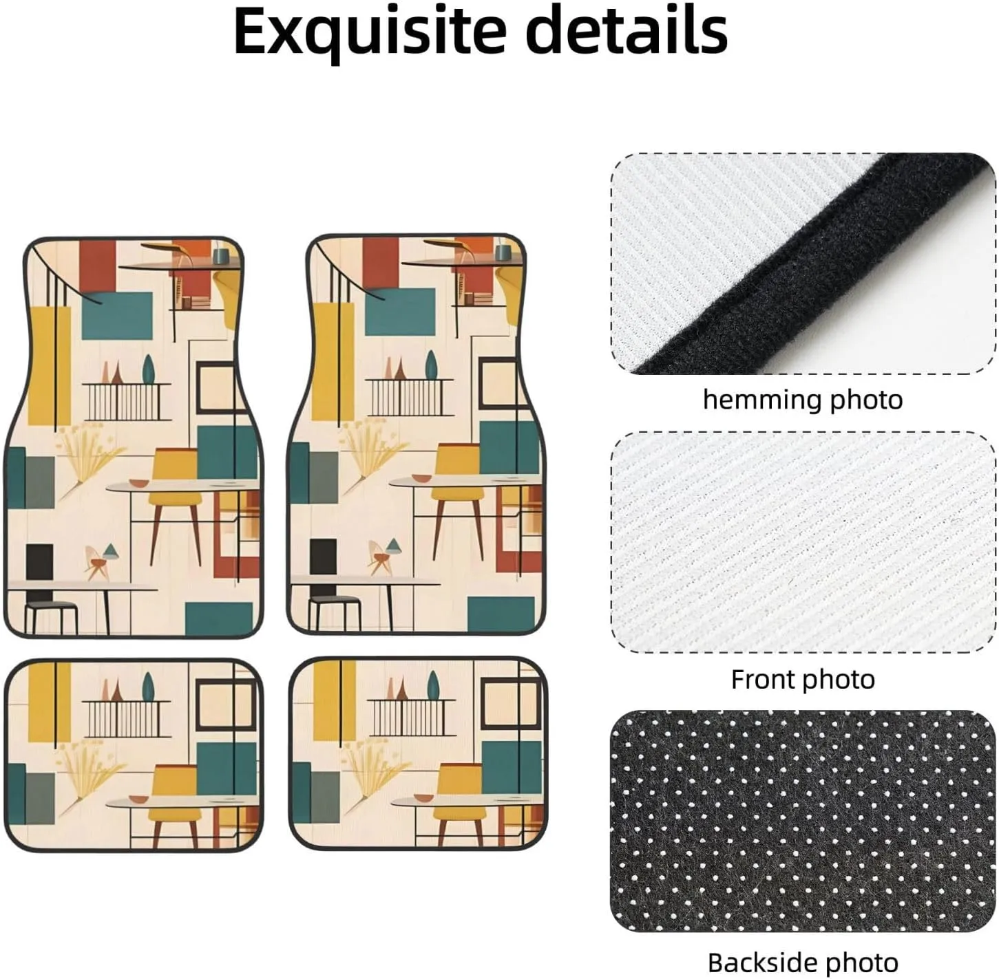 Car Floor Mats Four-Piece Set Non-Slip Automotive Front Rear Floor Foot Mats Mid Century Modern Car Mats Car Accessories Universal Car Floor Carpets for Car Trucks SUV Sedans