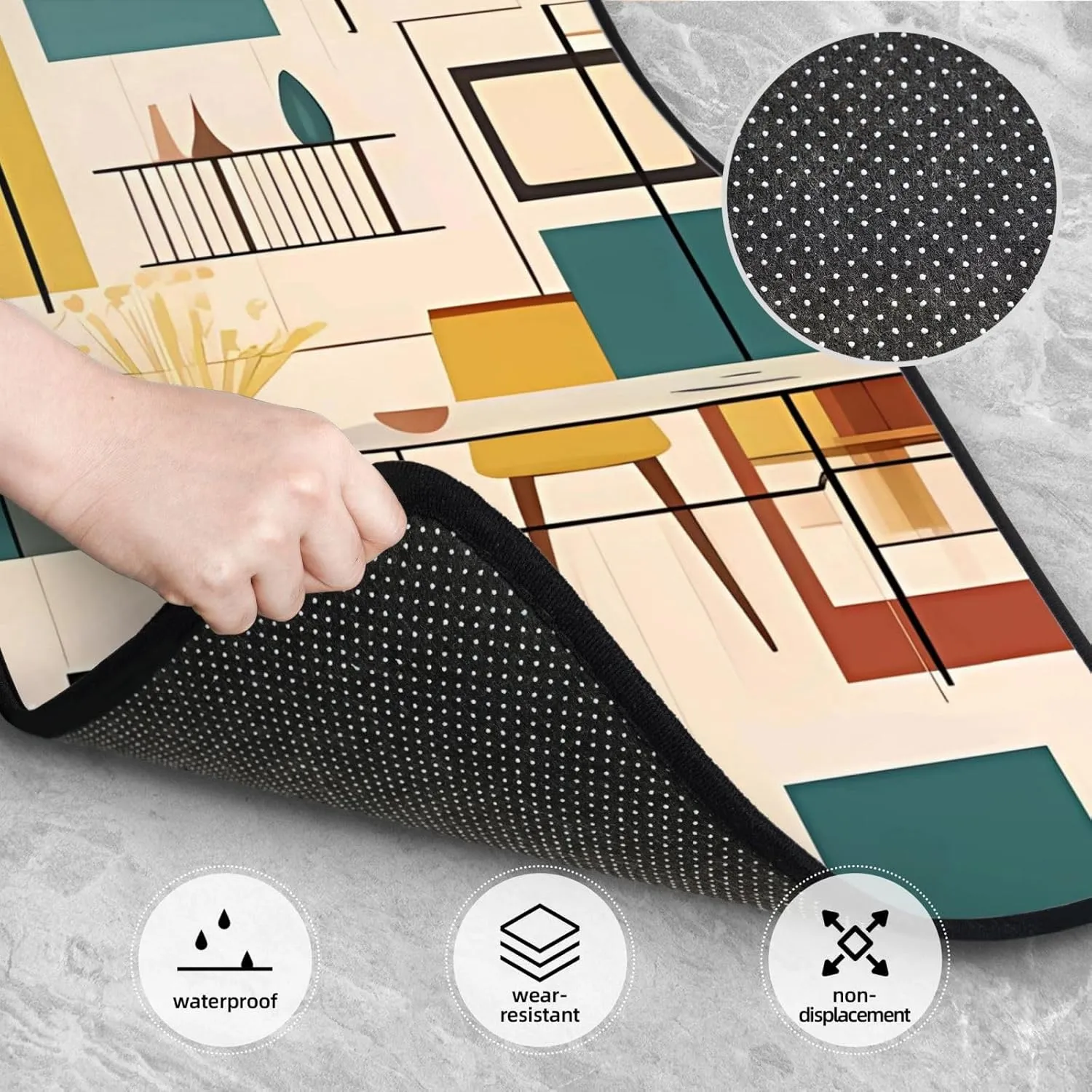 Car Floor Mats Four-Piece Set Non-Slip Automotive Front Rear Floor Foot Mats Mid Century Modern Car Mats Car Accessories Universal Car Floor Carpets for Car Trucks SUV Sedans