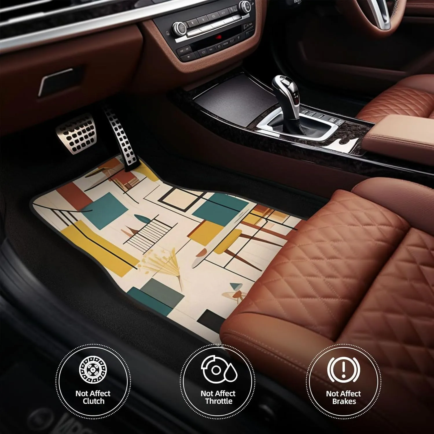 Car Floor Mats Four-Piece Set Non-Slip Automotive Front Rear Floor Foot Mats Mid Century Modern Car Mats Car Accessories Universal Car Floor Carpets for Car Trucks SUV Sedans