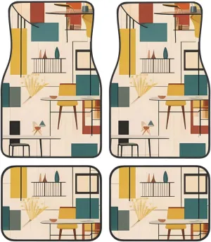 Car Floor Mats Four-Piece Set Non-Slip Automotive Front Rear Floor Foot Mats Mid Century Modern Car Mats Car Accessories Universal Car Floor Carpets for Car Trucks SUV Sedans