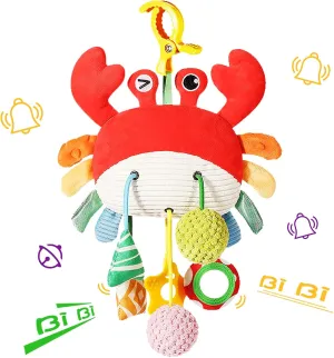 Car Seat Toys for Babies 0-6 Months, Crab Stroller Toy with Clamp,Mirror, Little Bell, Rattles, Crinkle, Squeaky,Baby Newborn Toys for 3-6 Months,Best Baby Ideal Gift for Ages 0 and Up