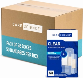 Care Science Clear Adhesive Bandages, 50 ct Assorted Sizes (Pack of 36) | Flexible   Breathable Protection Helps Prevent Infection for First Aid and Wound Care
