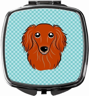 Caroline's Treasures BB1152SCM Checkerboard Blue Longhair Red Dachshund Compact Mirror Decorative Travel Makeup Mirror for Women Girls Gifts Pocket Makeup Mirror Folding Handheld