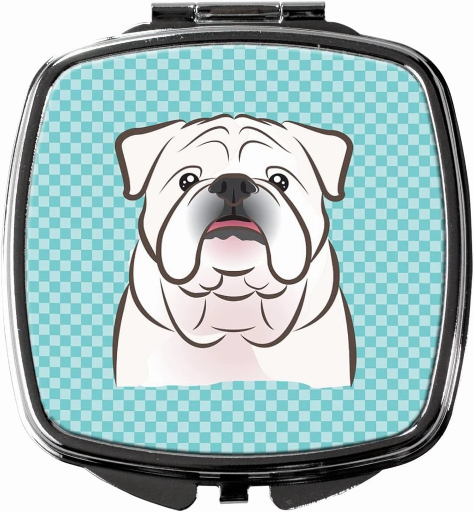 Caroline's Treasures BB1158SCM Checkerboard Blue White English Bulldog Compact Mirror Decorative Travel Makeup Mirror for Women Girls Gifts Pocket Makeup Mirror Folding Handheld
