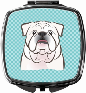 Caroline's Treasures BB1158SCM Checkerboard Blue White English Bulldog Compact Mirror Decorative Travel Makeup Mirror for Women Girls Gifts Pocket Makeup Mirror Folding Handheld