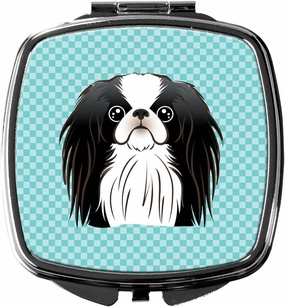 Caroline's Treasures BB1168SCM Checkerboard Blue Japanese Chin Compact Mirror Decorative Travel Makeup Mirror for Women Girls Gifts Pocket Makeup Mirror Folding Handheld