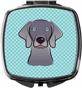 Caroline's Treasures BB1169SCM Checkerboard Blue Weimaraner Compact Mirror Decorative Travel Makeup Mirror for Women Girls Gifts Pocket Makeup Mirror Folding Handheld