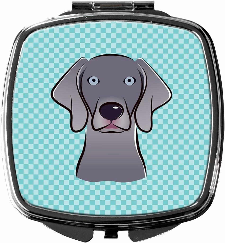 Caroline's Treasures BB1169SCM Checkerboard Blue Weimaraner Compact Mirror Decorative Travel Makeup Mirror for Women Girls Gifts Pocket Makeup Mirror Folding Handheld