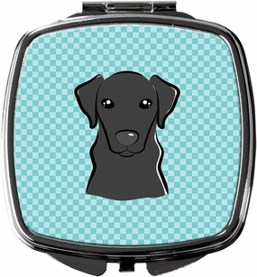 Caroline's Treasures BB1173SCM Checkerboard Blue Black Labrador Compact Mirror Decorative Travel Makeup Mirror for Women Girls Gifts Pocket Makeup Mirror Folding Handheld