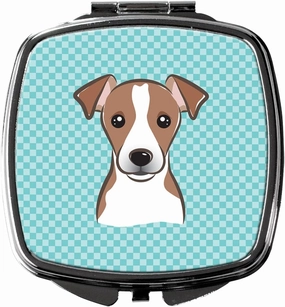 Caroline's Treasures BB1198SCM Checkerboard Blue Jack Russell Terrier Compact Mirror Decorative Travel Makeup Mirror for Women Girls Gifts Pocket Makeup Mirror Folding Handheld