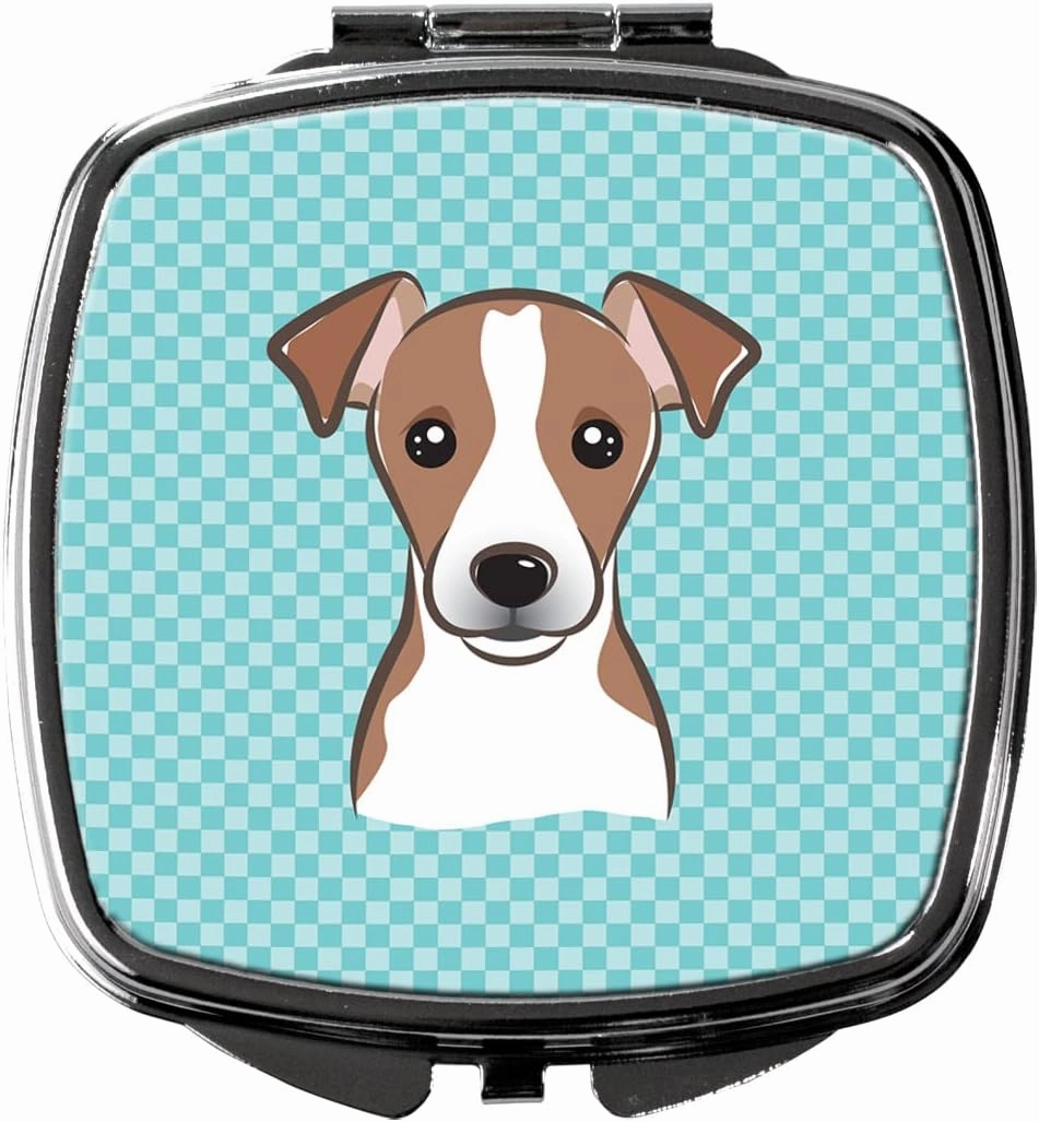 Caroline's Treasures BB1198SCM Checkerboard Blue Jack Russell Terrier Compact Mirror Decorative Travel Makeup Mirror for Women Girls Gifts Pocket Makeup Mirror Folding Handheld