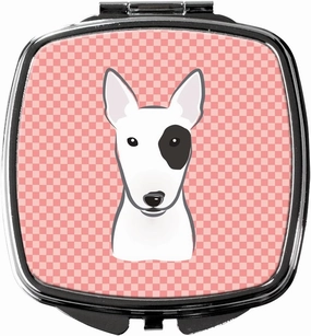 Caroline's Treasures BB1209SCM Checkerboard Pink Bull Terrier Compact Mirror Decorative Travel Makeup Mirror for Women Girls Gifts Pocket Makeup Mirror Folding Handheld