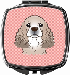 Caroline's Treasures BB1216SCM Checkerboard Pink Cocker Spaniel Compact Mirror Decorative Travel Makeup Mirror for Women Girls Gifts Pocket Makeup Mirror Folding Handheld