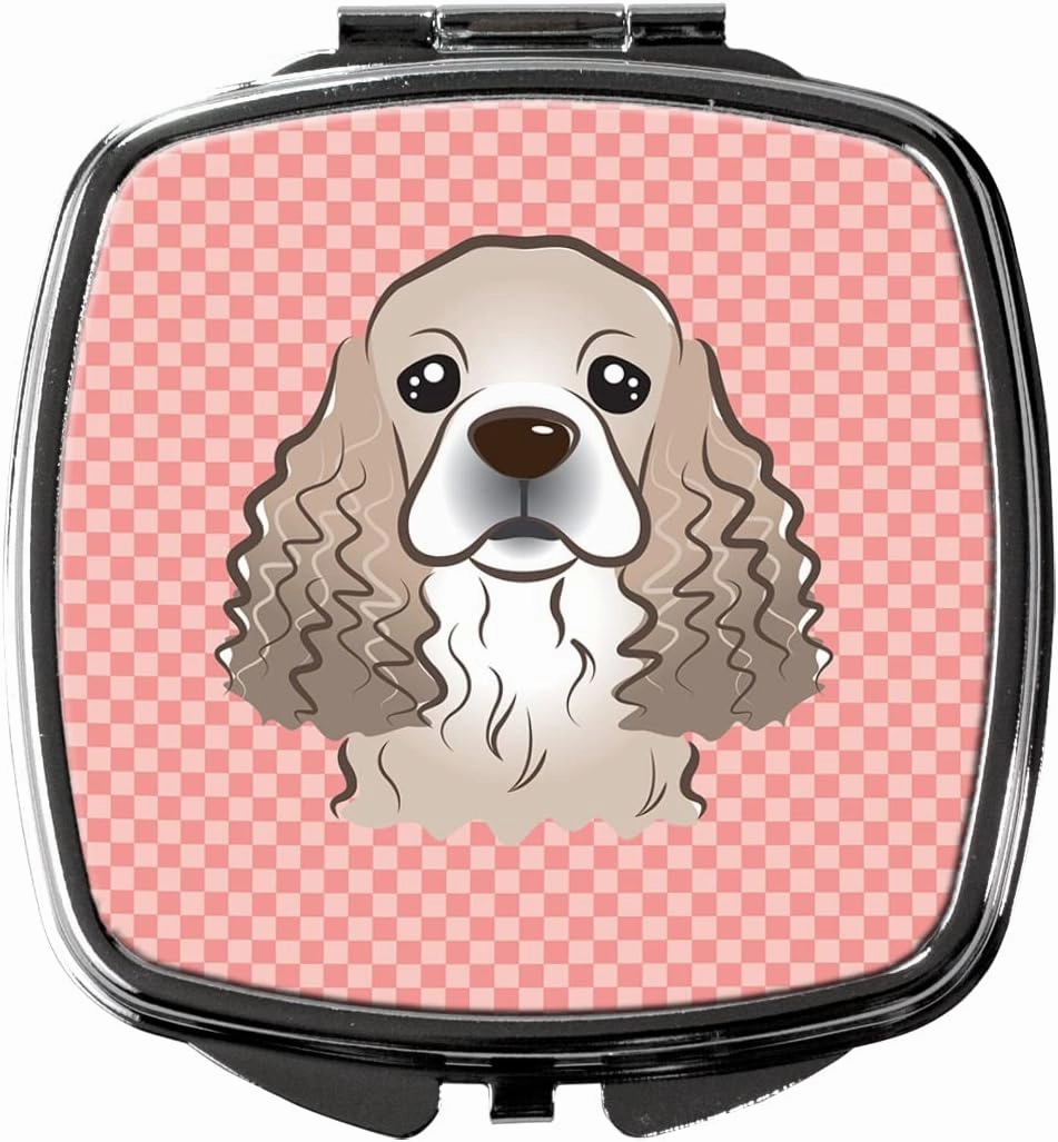 Caroline's Treasures BB1216SCM Checkerboard Pink Cocker Spaniel Compact Mirror Decorative Travel Makeup Mirror for Women Girls Gifts Pocket Makeup Mirror Folding Handheld
