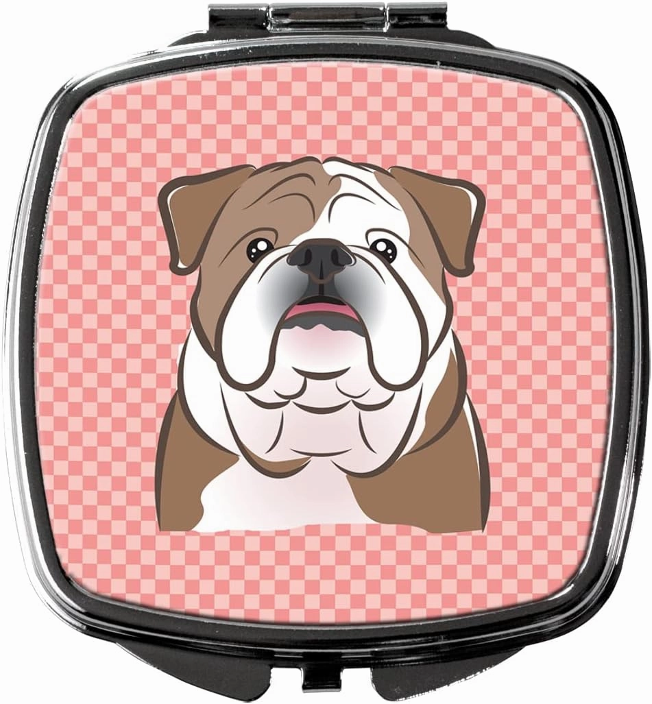 Caroline's Treasures BB1219SCM Checkerboard Pink English Bulldog Compact Mirror Decorative Travel Makeup Mirror for Women Girls Gifts Pocket Makeup Mirror Folding Handheld