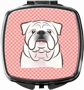 Caroline's Treasures BB1220SCM Checkerboard Pink White English Bulldog Compact Mirror Decorative Travel Makeup Mirror for Women Girls Gifts Pocket Makeup Mirror Folding Handheld
