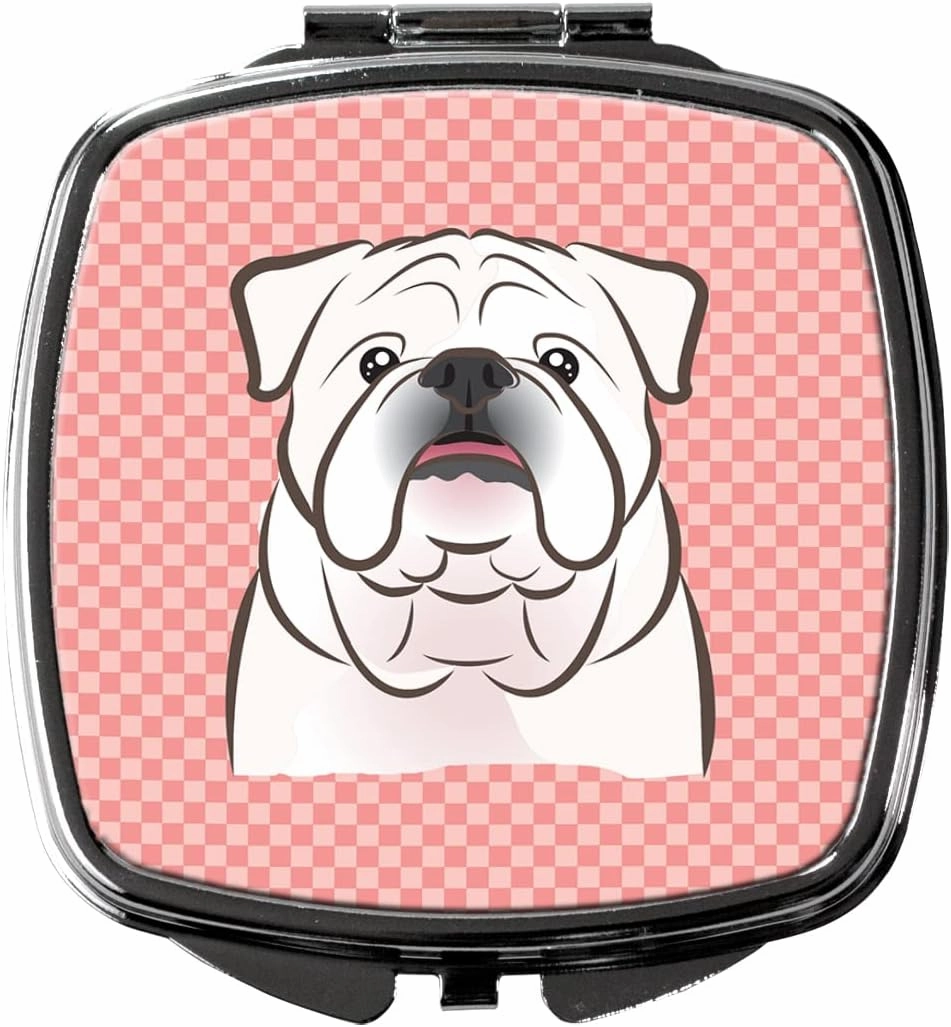 Caroline's Treasures BB1220SCM Checkerboard Pink White English Bulldog Compact Mirror Decorative Travel Makeup Mirror for Women Girls Gifts Pocket Makeup Mirror Folding Handheld