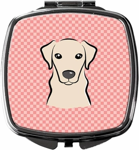 Caroline's Treasures BB1222SCM Checkerboard Pink Yellow Labrador Compact Mirror Decorative Travel Makeup Mirror for Women Girls Gifts Pocket Makeup Mirror Folding Handheld