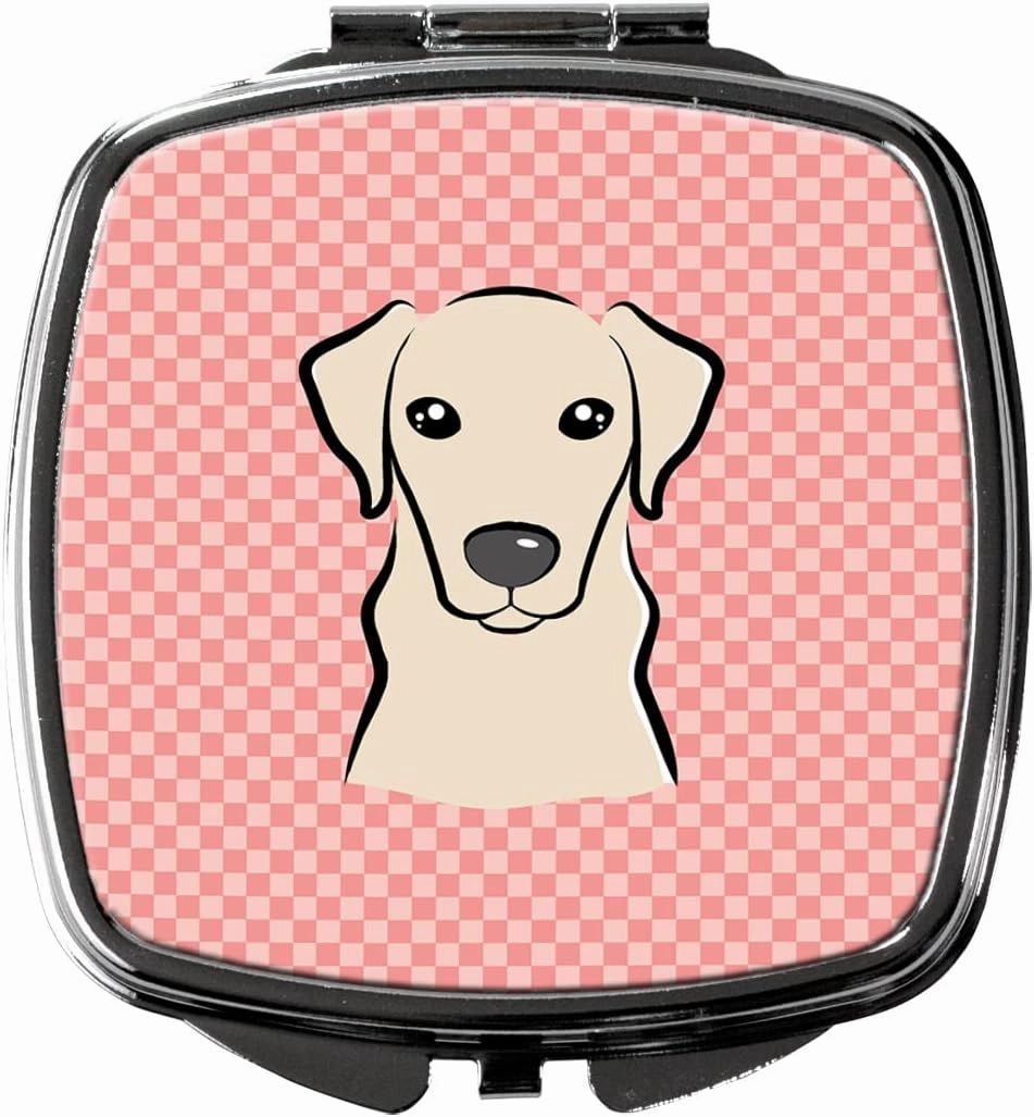 Caroline's Treasures BB1222SCM Checkerboard Pink Yellow Labrador Compact Mirror Decorative Travel Makeup Mirror for Women Girls Gifts Pocket Makeup Mirror Folding Handheld