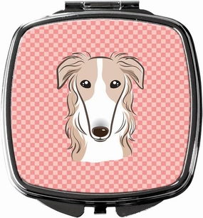 Caroline's Treasures BB1228SCM Checkerboard Pink Borzoi Compact Mirror Decorative Travel Makeup Mirror for Women Girls Gifts Pocket Makeup Mirror Folding Handheld