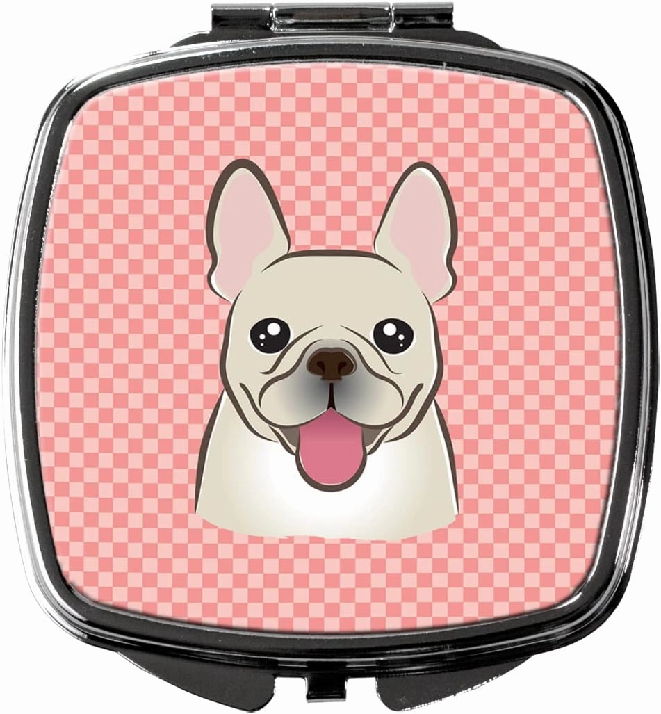 Caroline's Treasures BB1238SCM Checkerboard Pink French Bulldog Compact Mirror Decorative Travel Makeup Mirror for Women Girls Gifts Pocket Makeup Mirror Folding Handheld