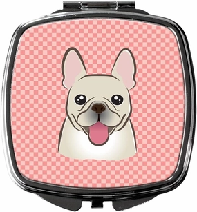 Caroline's Treasures BB1238SCM Checkerboard Pink French Bulldog Compact Mirror Decorative Travel Makeup Mirror for Women Girls Gifts Pocket Makeup Mirror Folding Handheld
