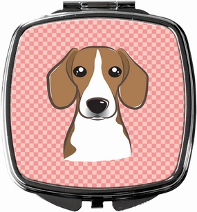 Caroline's Treasures BB1239SCM Checkerboard Pink Beagle Compact Mirror Decorative Travel Makeup Mirror for Women Girls Gifts Pocket Makeup Mirror Folding Handheld