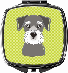 Caroline's Treasures BB1268SCM Checkerboard Lime Green Schnauzer Compact Mirror Decorative Travel Makeup Mirror for Women Girls Gifts Pocket Makeup Mirror Folding Handheld