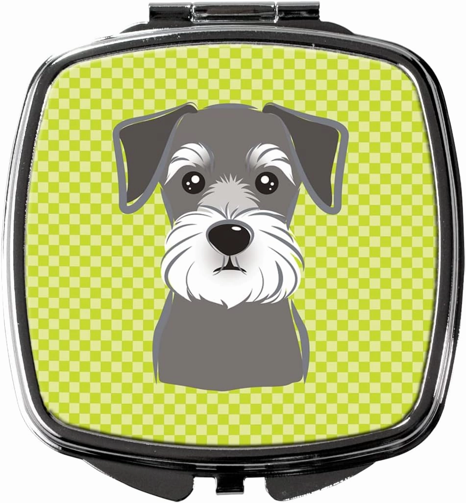 Caroline's Treasures BB1268SCM Checkerboard Lime Green Schnauzer Compact Mirror Decorative Travel Makeup Mirror for Women Girls Gifts Pocket Makeup Mirror Folding Handheld