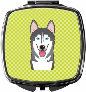 Caroline's Treasures BB1280SCM Checkerboard Lime Green Alaskan Malamute Compact Mirror Decorative Travel Makeup Mirror for Women Girls Gifts Pocket Makeup Mirror Folding Handheld