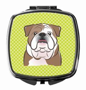 Caroline's Treasures BB1281SCM Checkerboard Lime Green English Bulldog Compact Mirror Decorative Travel Makeup Mirror for Women Girls Gifts Pocket Makeup Mirror Folding Handheld