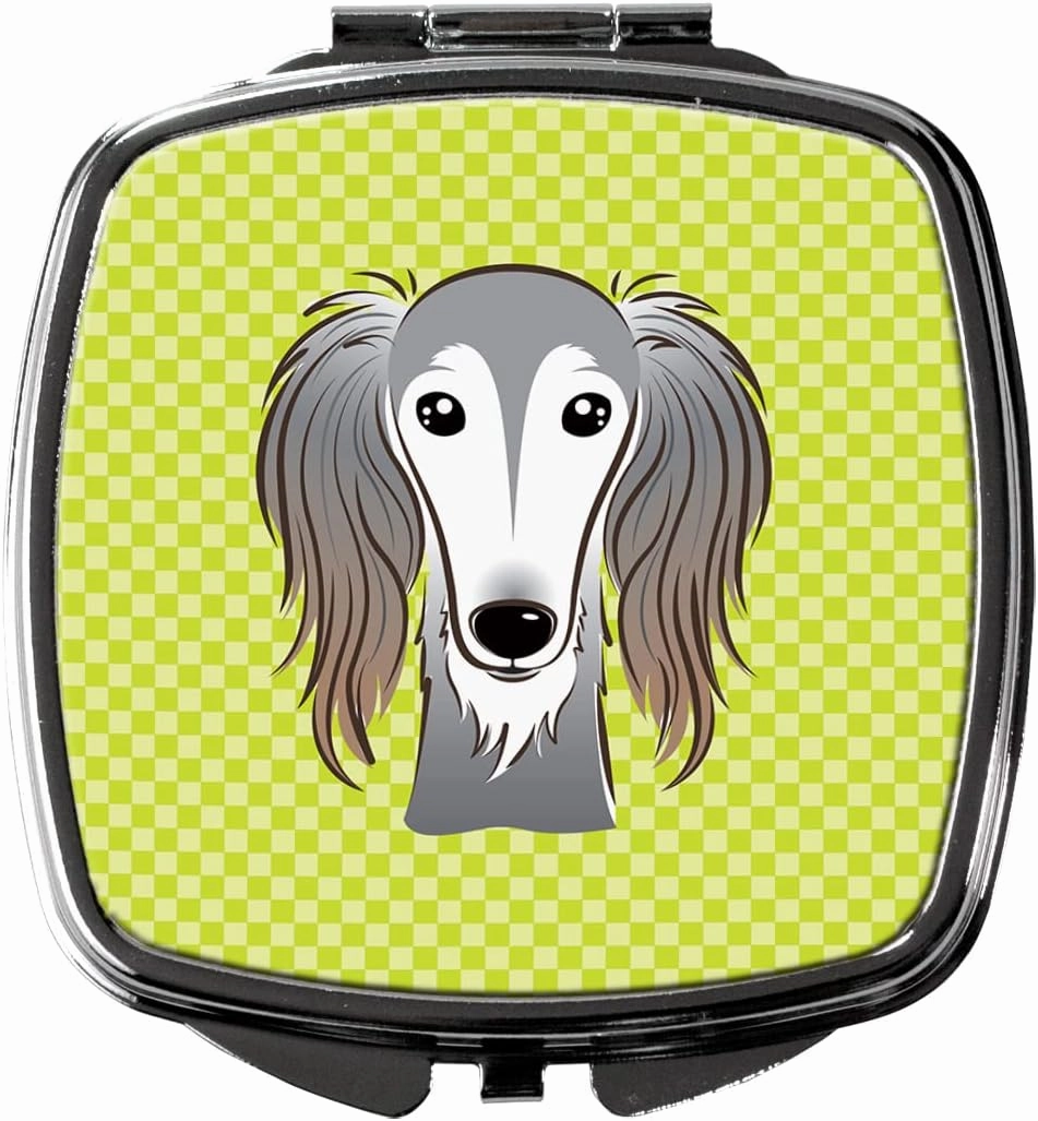 Caroline's Treasures BB1291SCM Checkerboard Lime Green Saluki Compact Mirror Decorative Travel Makeup Mirror for Women Girls Gifts Pocket Makeup Mirror Folding Handheld