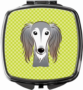 Caroline's Treasures BB1291SCM Checkerboard Lime Green Saluki Compact Mirror Decorative Travel Makeup Mirror for Women Girls Gifts Pocket Makeup Mirror Folding Handheld