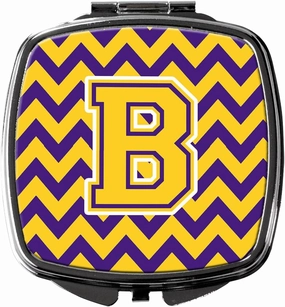 Caroline's Treasures CJ1041-BSCM Letter B Chevron Purple and Gold Compact Mirror Decorative Travel Makeup Mirror for Women Girls Gifts Pocket Makeup Mirror Folding Handheld