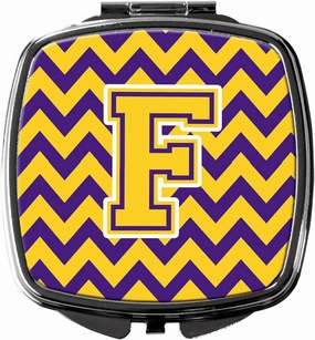 Caroline's Treasures CJ1041-FSCM Letter F Chevron Purple and Gold Compact Mirror Decorative Travel Makeup Mirror for Women Girls Gifts Pocket Makeup Mirror Folding Handheld
