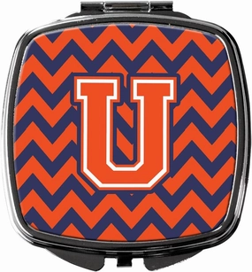 Caroline's Treasures CJ1042-USCM Letter U Chevron Orange and Blue Compact Mirror Decorative Travel Makeup Mirror for Women Girls Gifts Pocket Makeup Mirror Folding Handheld