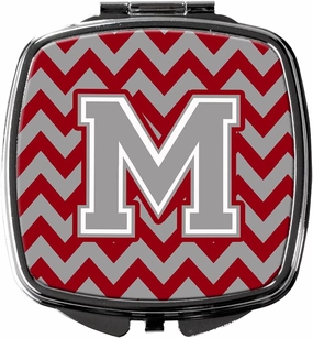 Caroline's Treasures CJ1043-MSCM Letter M Chevron Crimson and Grey Compact Mirror Decorative Travel Makeup Mirror for Women Girls Gifts Pocket Makeup Mirror Folding Handheld