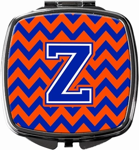Caroline's Treasures CJ1044-ZSCM Letter Z Chevron Orange and Blue Compact Mirror Decorative Travel Makeup Mirror for Women Girls Gifts Pocket Makeup Mirror Folding Handheld