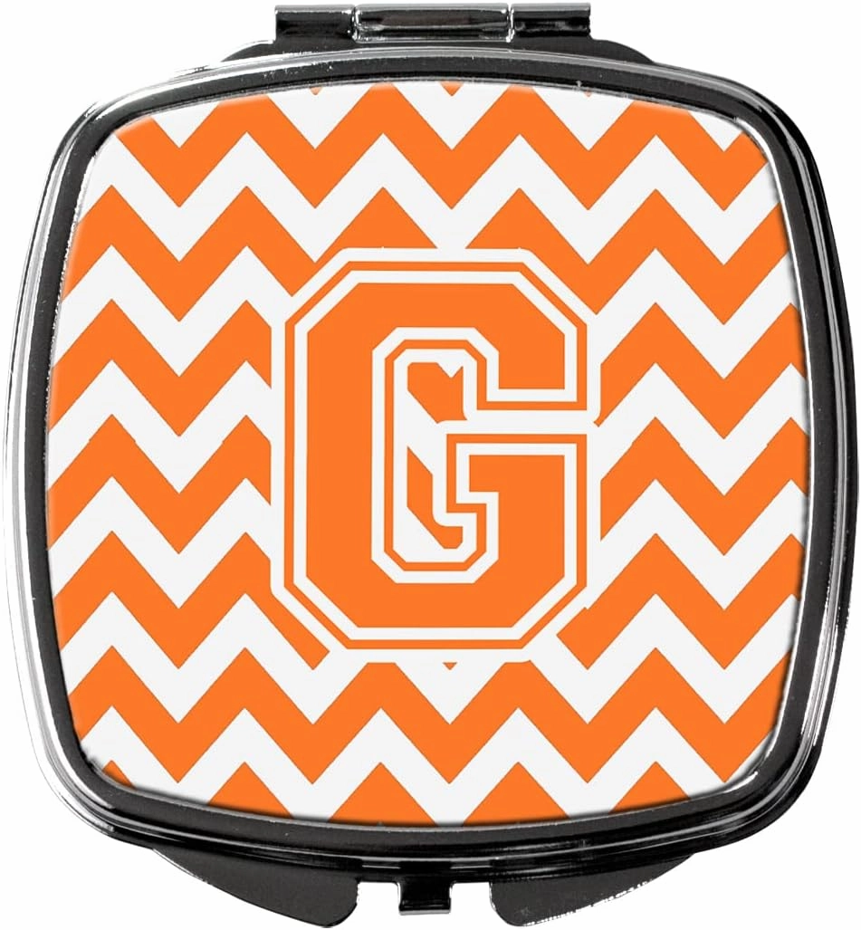 Caroline's Treasures CJ1046-GSCM Letter G Chevron Orange and White Compact Mirror Decorative Travel Makeup Mirror for Women Girls Gifts Pocket Makeup Mirror Folding Handheld