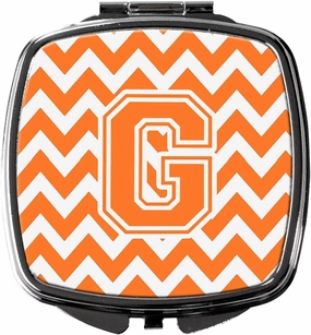 Caroline's Treasures CJ1046-GSCM Letter G Chevron Orange and White Compact Mirror Decorative Travel Makeup Mirror for Women Girls Gifts Pocket Makeup Mirror Folding Handheld