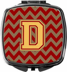 Caroline's Treasures CJ1048-DSCM Letter D Chevron Garnet and Gold Compact Mirror Decorative Travel Makeup Mirror for Women Girls Gifts Pocket Makeup Mirror Folding Handheld