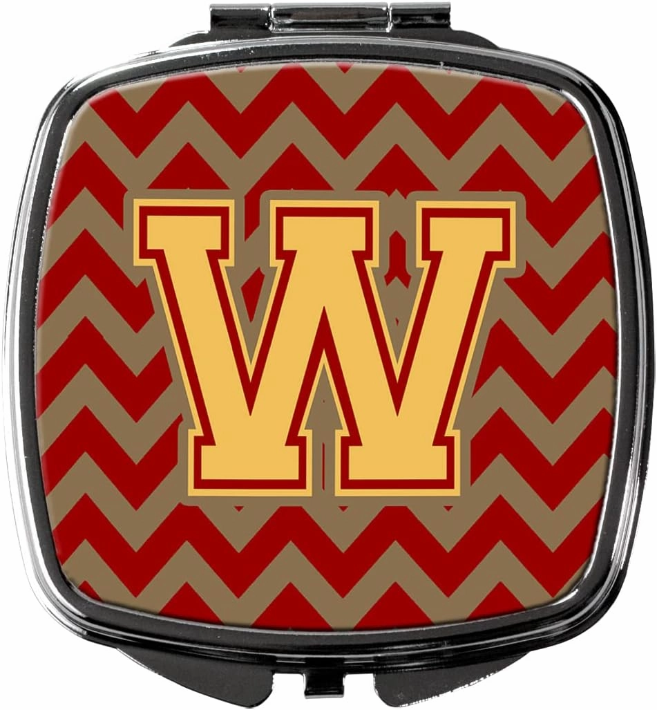 Caroline's Treasures CJ1048-WSCM Letter W Chevron Garnet and Gold Compact Mirror Decorative Travel Makeup Mirror for Women Girls Gifts Pocket Makeup Mirror Folding Handheld