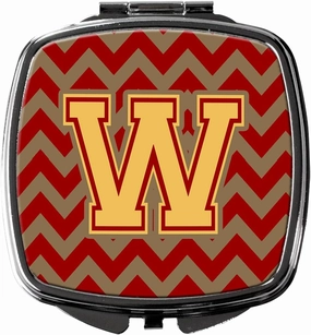 Caroline's Treasures CJ1048-WSCM Letter W Chevron Garnet and Gold Compact Mirror Decorative Travel Makeup Mirror for Women Girls Gifts Pocket Makeup Mirror Folding Handheld