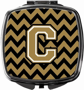 Caroline's Treasures CJ1050-CSCM Letter C Chevron Black and Gold Compact Mirror Decorative Travel Makeup Mirror for Women Girls Gifts Pocket Makeup Mirror Folding Handheld