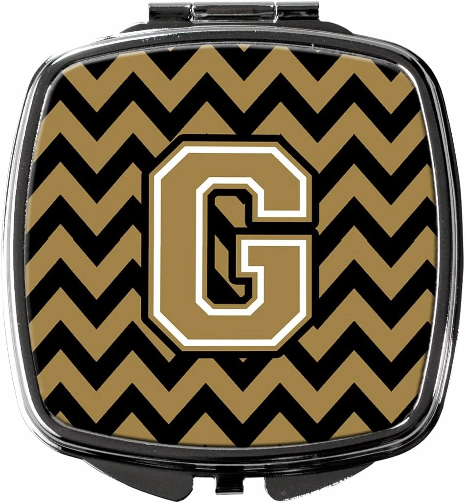 Caroline's Treasures CJ1050-GSCM Letter G Chevron Black and Gold Compact Mirror Decorative Travel Makeup Mirror for Women Girls Gifts Pocket Makeup Mirror Folding Handheld