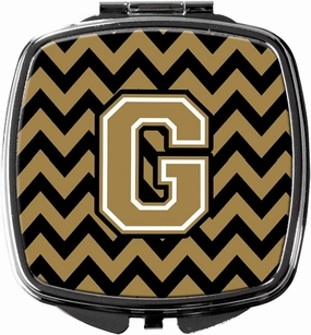 Caroline's Treasures CJ1050-GSCM Letter G Chevron Black and Gold Compact Mirror Decorative Travel Makeup Mirror for Women Girls Gifts Pocket Makeup Mirror Folding Handheld