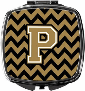 Caroline's Treasures CJ1050-PSCM Letter P Chevron Black and Gold Compact Mirror Decorative Travel Makeup Mirror for Women Girls Gifts Pocket Makeup Mirror Folding Handheld