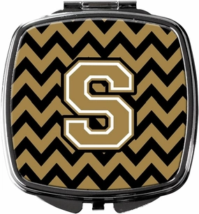 Caroline's Treasures CJ1050-SSCM Letter S Chevron Black and Gold Compact Mirror Decorative Travel Makeup Mirror for Women Girls Gifts Pocket Makeup Mirror Folding Handheld