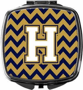 Caroline's Treasures CJ1057-HSCM Letter H Chevron Navy Blue and Gold Compact Mirror Decorative Travel Makeup Mirror for Women Girls Gifts Pocket Makeup Mirror Folding Handheld