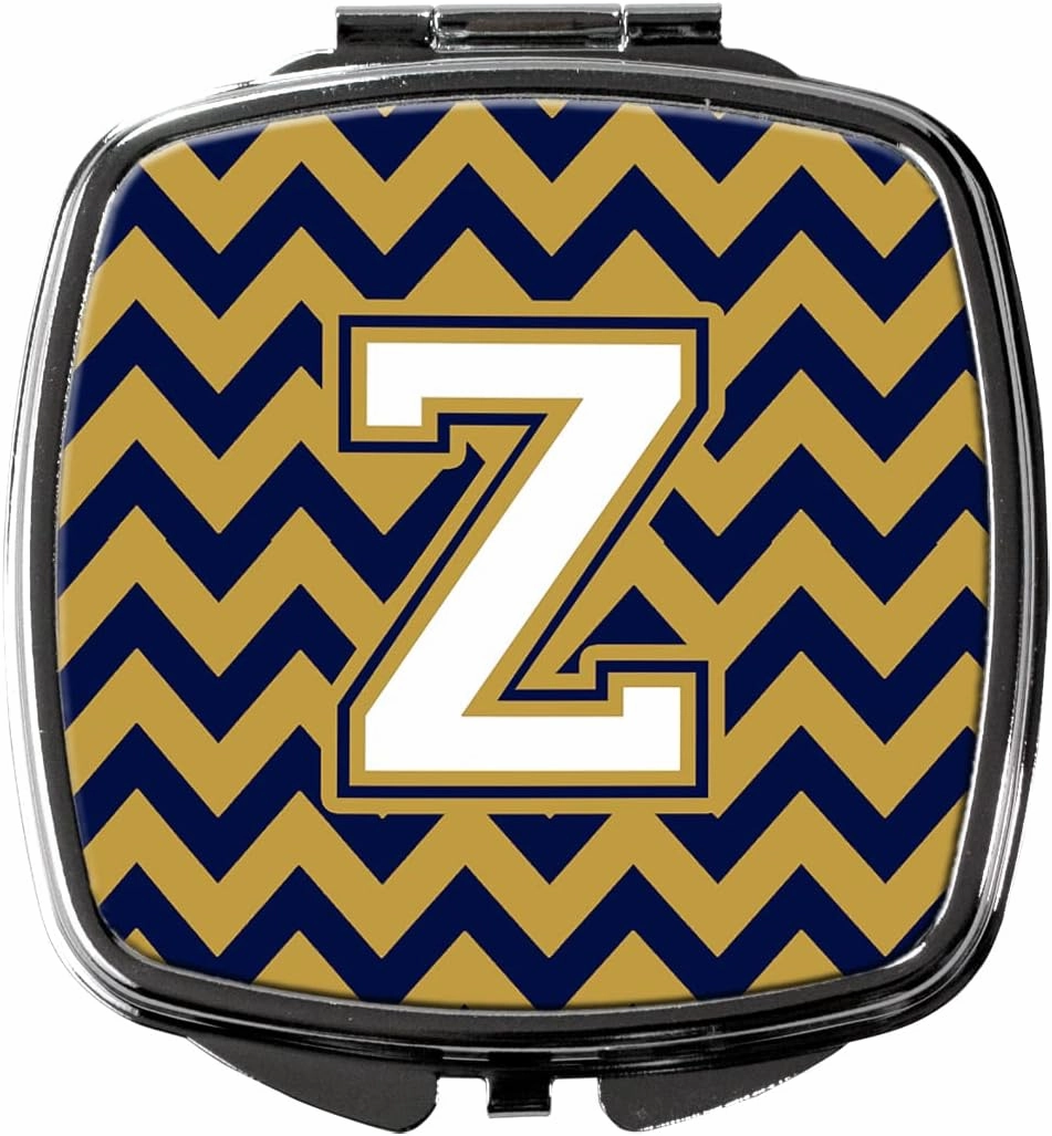 Caroline's Treasures CJ1057-ZSCM Letter Z Chevron Navy Blue and Gold Compact Mirror Decorative Travel Makeup Mirror for Women Girls Gifts Pocket Makeup Mirror Folding Handheld